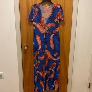 Floral Blue and Red Maxi Dress